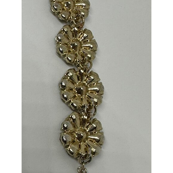 VTG Gold-Tone Floral Statement Necklace | Multi-Color Petals Rhinestone Centers - Picture 8 of 9